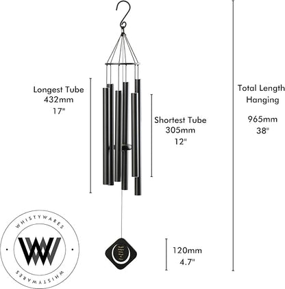Whistywares Deep Tone Outside Wind Chime - Large Tube Wind Chimes for Outdoors - Soothing Tuned Tones - Ideal Feng Shui Chime - Windchime for Home, Garden or Patio.