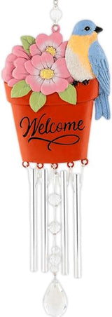 Carson 14" 'Bluebird' Welcome Flower Pot Wind Chime - Floral Chime - Gardening Windchime for Outdoor Decor - Garden Patio Porch
