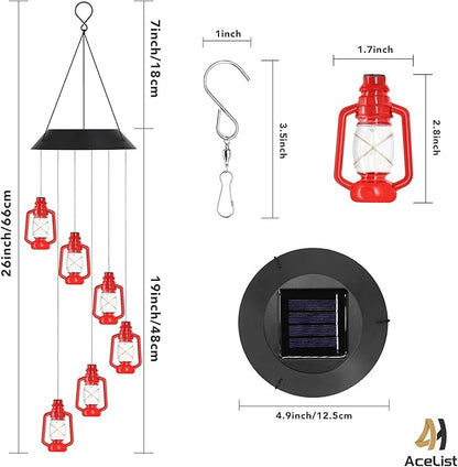 AceList Lanterns Solar Wind Chimes for Outside LED Lights, Color Changing Waterproof Windchimes Unique Outdoor Decor, Hanging Solar Power Wind Chime, Patio Yard Garden Home