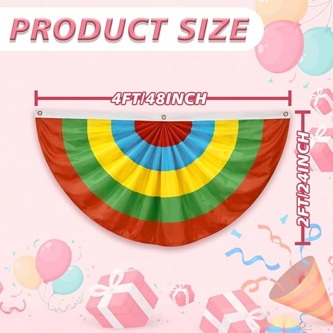 4Pack Colorful Bunting Flags Decor Birthday Party Classroom 2x4 Ft Bright Color Bunting Pleated Half Fan Bunting Banner Decor Outside Summer Party with Canvas Header Brass Grommets Mexican Themed Multi-Color Stripes Bunting Decoration Party Garden Porch