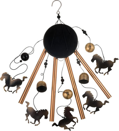 Outdoor Bronze Horse Wind Chimes Decoration, Gifts for Mom, Home, Garden, Balconies, Rooms, Patio, Indoor, Horse Chimes, 4 Aluminum Tubes 5 Horses Wind Chime, Horse Wind Catcher, Horse Wind Bell Gift