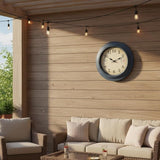 18 Inch Large Outdoor Wall Clock with Thermometer & Hygrometer, Waterproof Retro Blue Garden Clock for Patio, Pool, Backyard, Farmhouse Decor, Silent Non-Ticking