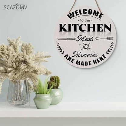 Welcome To The Kitchen Meals And Memories Are Made Here Round Rustic Wood Sign Plaque Vintage Wall Door Art Sign Cute Wooden Hanging Sign Decor for Home Kitchen Farmhouse Entryway 12 Inch