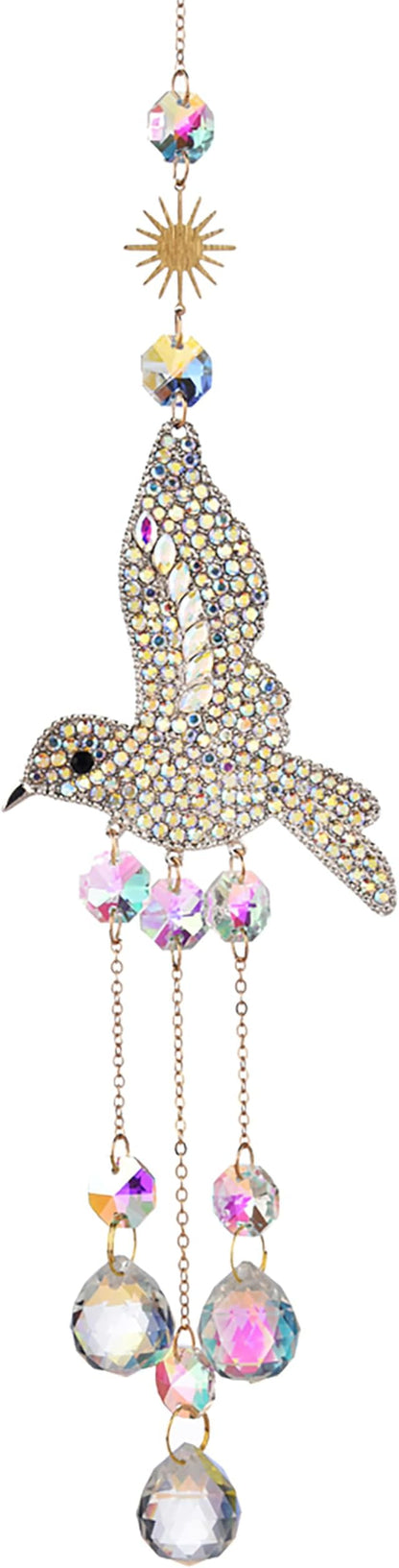 Hummingbird Crystal Suncatcher for Window Hanging, Rainbow Maker Prism Ornament with Hook, Sparkling Sun Catcher Decor for Home, Patio, Garden, Bird Lover Gift (Crystal Ball)