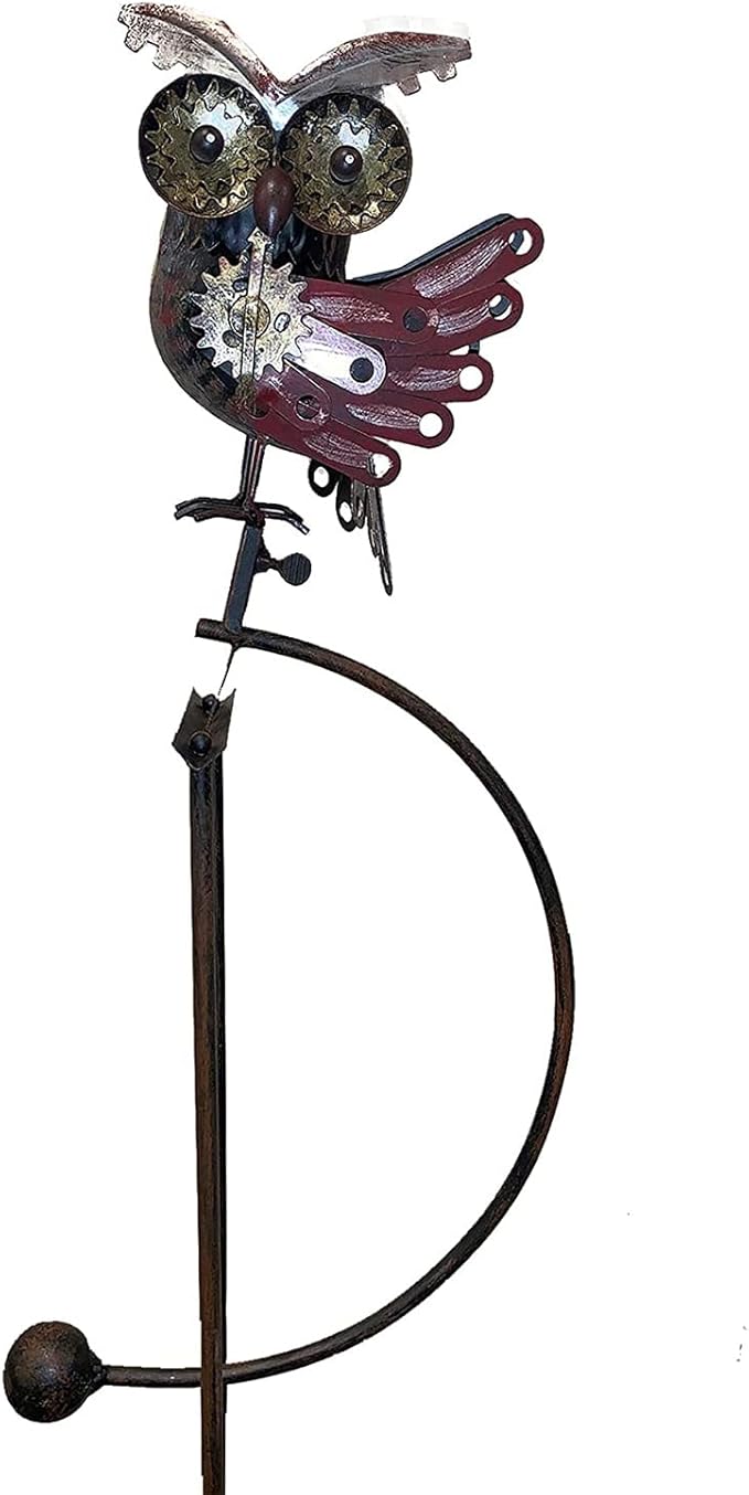 Esschert Design ZYCT815 Steampunk Owl in Flight Rocker Outdoor Garden Yard Landscaping Metal Stake Multicolored Statue w/Industrial Accents