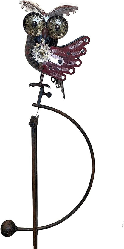 Esschert Design ZYCT815 Steampunk Owl in Flight Rocker Outdoor Garden Yard Landscaping Metal Stake Multicolored Statue w/Industrial Accents