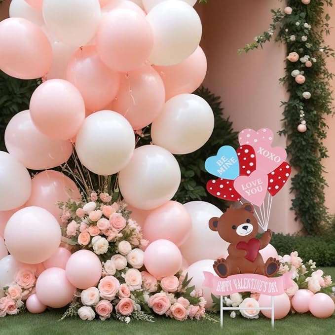 YEAHOME Valentines Day Decorations Outdoor, Metal Bear Decorative Garden Stakes with Love Balloon for Valentines Day Decor, Happy Valentine's Day Yard Signs for Home Porch Lawn Wedding Anniversary