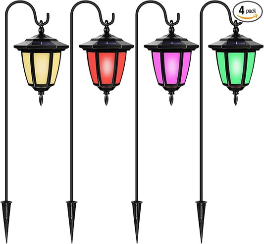 Viewsun 34 Inch Solar Hanging Lights, Shepherd Hook Lights with 4 Lighting Modes Waterproof Outdoor Decorative Solar Lantern Lights for Garden Decor, Patio, Backyard, Pathway, 4 Pack