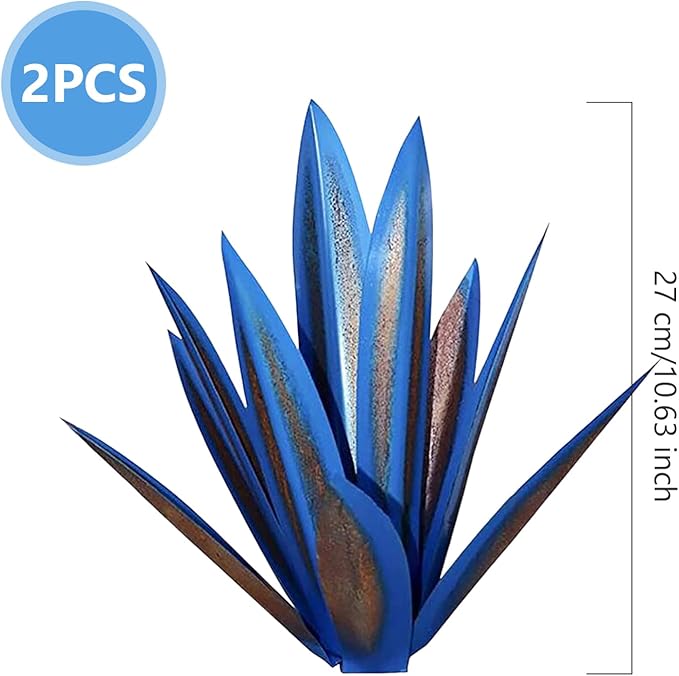 NIDONE Garden Tequila Decor, 2PCS DIY Metal Tequila Rustic Sculpture Metal Agave Yard Art for Outdoor Lawn Ornaments (Blue)