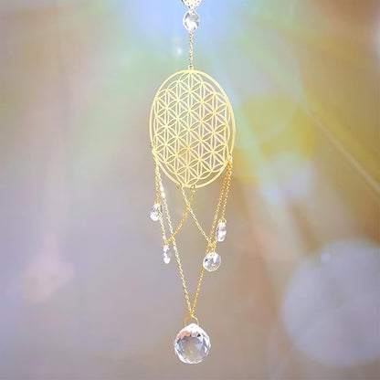 Flower of Life Crystal Suncatcher, Sacred Geometry Wall Decor, Home Office Garden Decorative Hanging Ornament