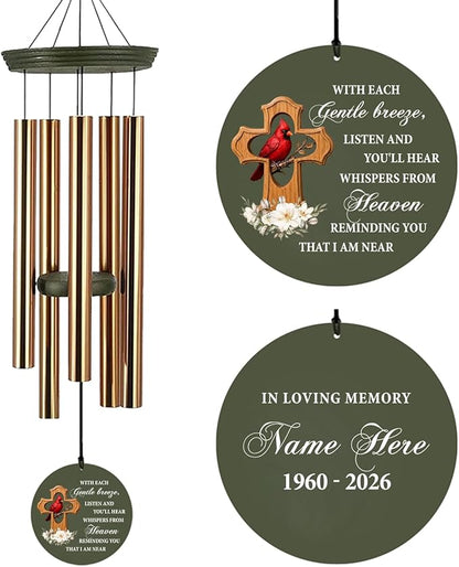 Personalized Wind Chimes, 36inch Custom Sympathy Words for Loss of Loved Dad/Mom, Cardinal Memorial Gifts Keepsake, Decorative Wind Chime Outdoor Decor (Produced in USA)