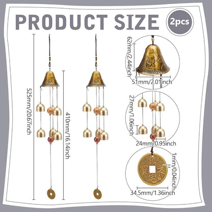 UNICRAFTALE 2Pcs Lucky Feng Shui Wind Chimes with Multiple Metal Bells Vintage Chinese Blessing Hanging Decor for Good Luck Wealth Home Garden Patio Hanging Decoration Gift 52.5cm Long