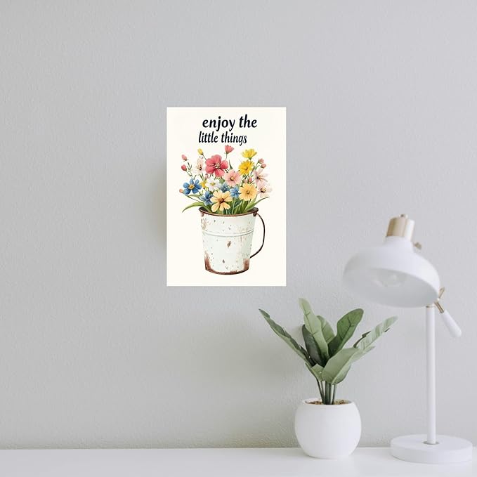 Flowers-Sign Metal-Poster Wall-Art Rustic-Décor, Enjoy the Little Things, Yard Garage Farm Outside Garden Plaque Outdoor for Home Fence 8 X 12 Inch