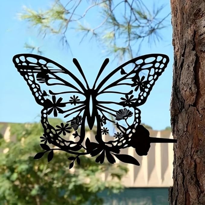 Metal Butterfly Art Silhouette Decorative Garden Stakes Black Statues Art for Yard Patio Outdoor Decor Garden Lawn Decorations