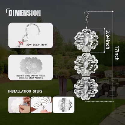12PCS Stainless Steel Bird Deterrent Wind Spinners for Outside – Reflective Outdoor Bird Repellent Hanging Ornaments, Humane Pigeon Scarer for Yard Garden, Balcony, Patio, Roof & Window (12, Flower)