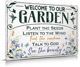 Welcome To Our Garden Metal Sign 12"x8" Outside Garden Welcome Sign Gardening Gifts and Decorations for Women Gardeners Plant Lovers