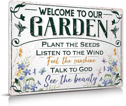Welcome To Our Garden Metal Sign 12"x8" Outside Garden Welcome Sign Gardening Gifts and Decorations for Women Gardeners Plant Lovers
