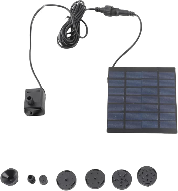 Zerodis Solar Fountain Pump, Brushless with 4 Sprinkler Heads for Garden Pond Bird Bath, Solar Powered Fountain Kit, 30-60cm Water Height, Tempered Glass Panel