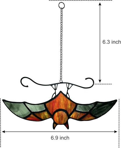 Bat Decor Stained Glass Window Hanging Suncatcher for Window,Halloween Bat Decoration 6.9 inch