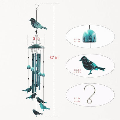 Askhald Bird Wind Chimes for Outside Windchimes Outdoors with 6 Wind Bells Hanging Decor for Patio Garden Porch Backyard Birthday Thanksgiving Christmas for Mom Grandma Nana