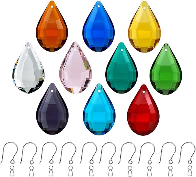 10pcs Crystal Suncatchers Multi, Hanging Crystals Glass Chandelier Prisms Ornament Pendant for Windows, Pipa Rainbow Maker Home Decoration.