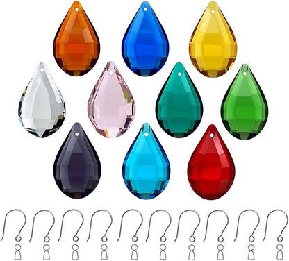 10pcs Crystal Suncatchers Multi, Hanging Crystals Glass Chandelier Prisms Ornament Pendant for Windows, Pipa Rainbow Maker Home Decoration.