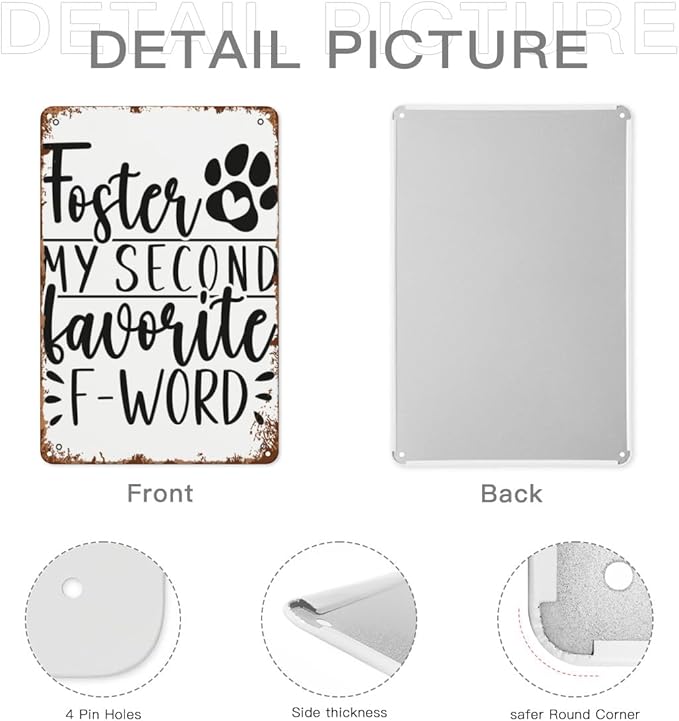 patio wall decor My Second Favorite F Word Dog Foster Parents vintage signs metal Club Retro Metal Wall Art for Home,Cafe,Office,Decorative Plaque with Inspirational Life Quotes 8X12inch