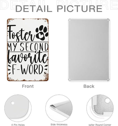patio wall decor My Second Favorite F Word Dog Foster Parents vintage signs metal Club Retro Metal Wall Art for Home,Cafe,Office,Decorative Plaque with Inspirational Life Quotes 8X12inch