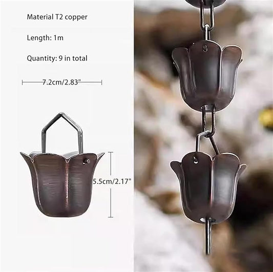 Copper Rain Chain for Gutters, Roof Rain Collector/Diverter, Metal Chain Rain Chain(3m/10ft)
