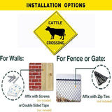 Cattle Crossing Sign Funny Novelty Metal Tin Sign for Bar Club Country Home Coffee Shop Indoor& Outdoor Decor Yellow Street Sign 12X12inch