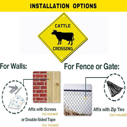 Cattle Crossing Sign Funny Novelty Metal Tin Sign for Bar Club Country Home Coffee Shop Indoor& Outdoor Decor Yellow Street Sign 12X12inch
