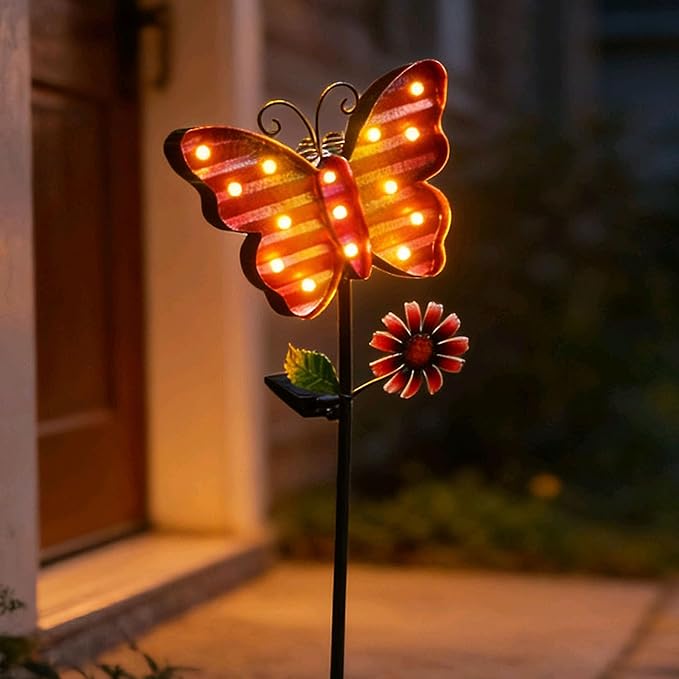 Solar Garden Stake Lights, , Waterproof Outdoor Butterfly Lights Gifts for Women Mum and Metal Bird Decorative LED Lanterns for Yard, Patio (Butterfly)