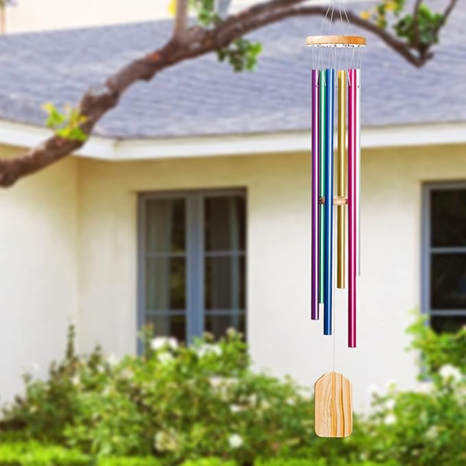 Wind Chimes for Outside, BSHAPPLUS Memorial Wind Chime with 6 Colors Aluminum Tuned Tubes Wooden Garden Patio Outdoor Home Decor for Mom Grandma