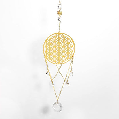 Flower of Life Crystal Suncatcher, Sacred Geometry Wall Decor, Home Office Garden Decorative Hanging Ornament