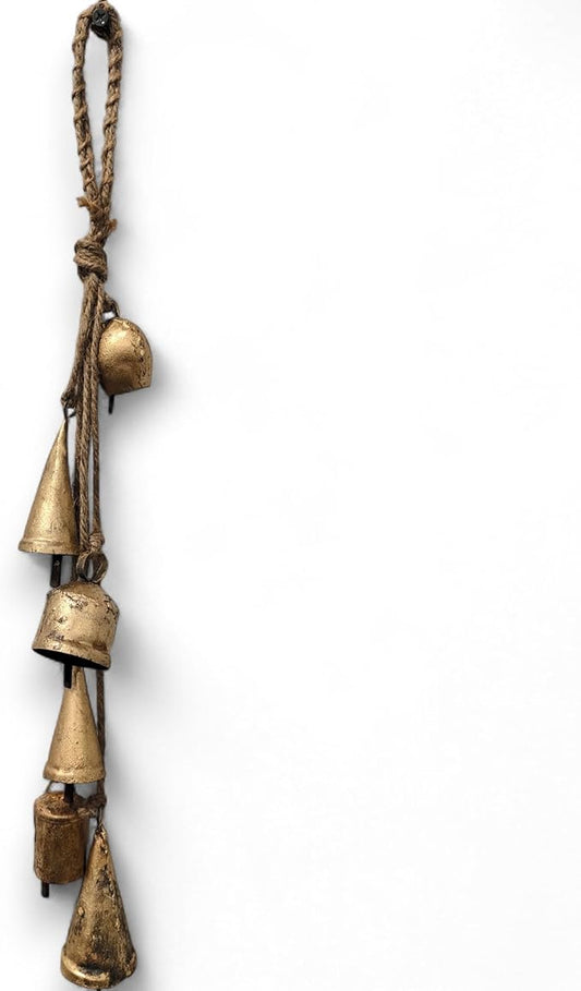 Rustic Iron Metal Bells Hanging Wind Chimes | Set of 6 Vintage Bells for Outdoor & Indoor Patio Garden Decor | 40 cm Length