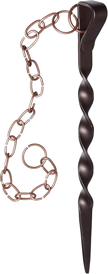 Monarch Rain Chains Anchor Stake – 12-inch Outdoor Rain Chain Base, Ground Anchor for Chains for Outdoor Gutters, Brown Powder Coated Iron Anchoring Stake with 17-inch Copper Link Chain