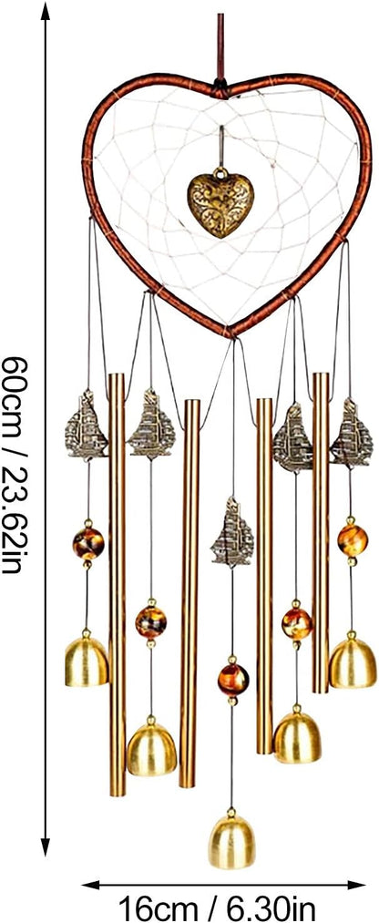 Bwinka Unique Sweet Heart Dream Catcher Wind Chimes Brass Bell for Outdoor Garden Home Hanging Decoration…