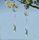 2pcs Pet Dog Cat Paw Print Sun Catcher Pet Memorial Gifts Crystals Prisms Dog Pet Sympathy Hanging Window Garden Decor Wind Chime Rainbow Maker Suncatcher Loss of Dog Gift (Mini Paw)