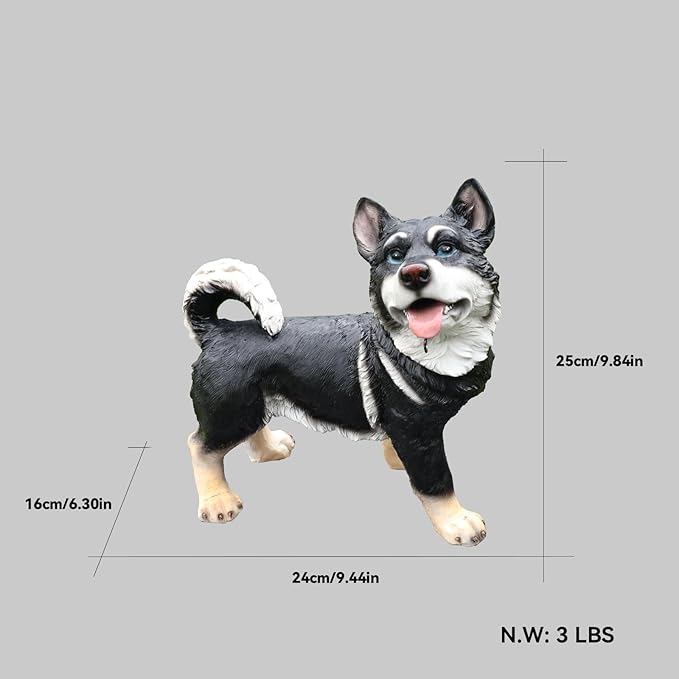 Outdoor Husky Dog Statue with Interchangeable Welcome sign and Detachable Solar Lantern –LED Light Garden Dog Sculpture Décor Garden Statue Outdoor dog statueCute Puppy Design for Yard Porch Gift