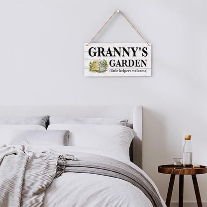 Granny Gifts Outdoor Garden Wooden Sign Decor, Indoor Garden Decoration Hanging Signs 12x6 Inches, Outdoor Porch Yard Wall Art Decor Sign, Mother's Day Gifts Birthday Gift for Mom Grandma