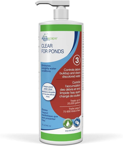 Aquascape CLEAR Water Treatment for Koi and Fish Ponds, Blend of Clarifiers to Clear Cloudy or Discolored Water and Reduce Debris, 32 ounce / 946-ml | 96067