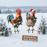 SUPVOX Christmas Rooster Chicken Yard Signs with Stakes 2pcs Metal Xmas Outdoor Yard Chicken Signs Christmas Animal Yard Sign Art Decoration for Lawn Garden Holiday Supplies