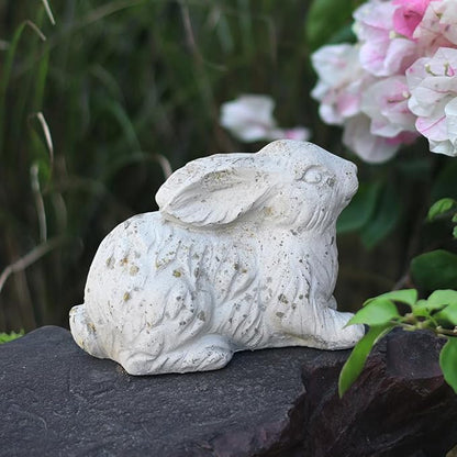 Garden Rabbit Statue Cement Bunny Decor Easter Bunny Figurines for Home Outdoor Garden Statues Cement Sculpture for Yard Patio Lawn Ornament, White