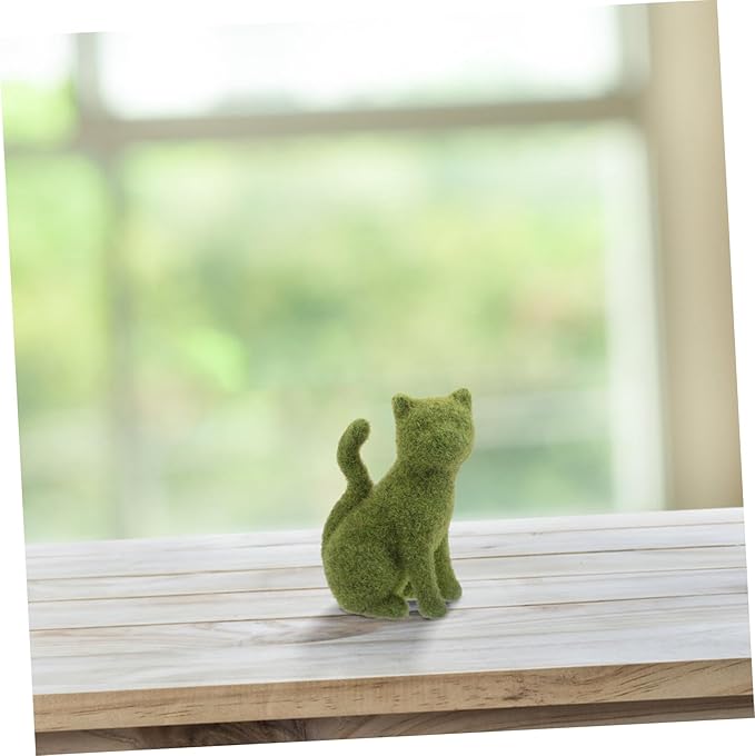 Yardwe Flocking Cat Figurine Decor Lifelike Green Flocking Kitten Statue for Outdoor Lawn Garden and Balcony Decoration Realistic Faux Moss Animal Ornament for Versatile Use