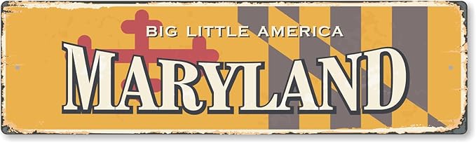 SmartSign 4 x 14 inch Maryland State Vintage Metal Sign “Big Little America”, 40 mil Rustproof Aluminum with Clear Overcoat, Retro Wall Décor, Multicolor, Made in USA