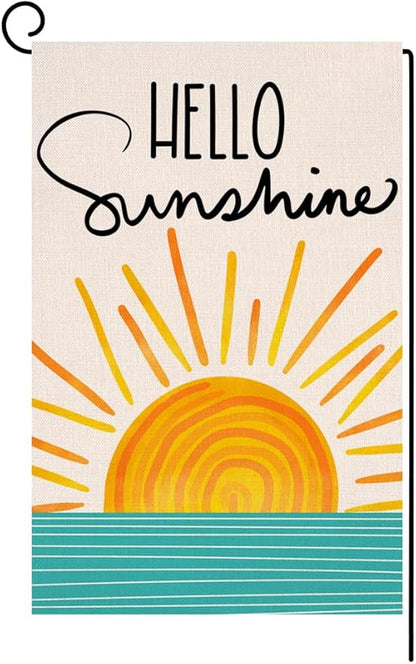 Hello Sunshine Summer Garden Flag 12x18 Vertical Double Sided Farmhouse Holiday Outside Decorations Burlap Yard Flag BW285