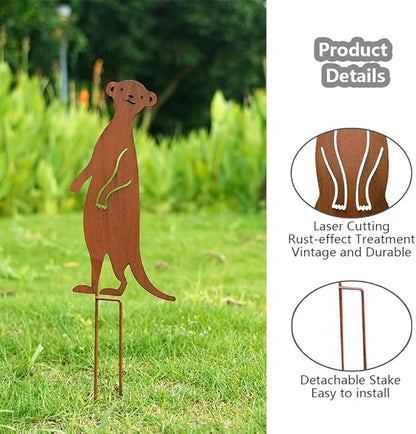 3Pcs Rusty Garden Decorative Stakes Metal Animals Garden Decor Meerkat Statues Outside Yard Art Sculptures Patio Lawn Ornaments