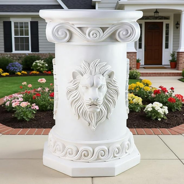 18" Tall Lion Statue Base Decorative Roman Column Pedestal, 18" English Rosette Indoor Outdoor Sculptural Garden Plinth Base Statue Riser, Sturdiness Plinth Base Statue Riser for Statues, Flower Pots, Decor
