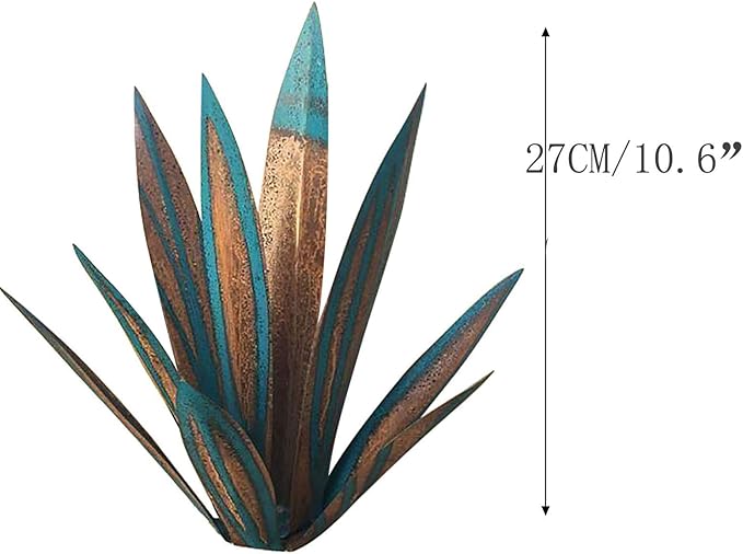 Juesi Metal Agave Plants for Outdoors, Garden Sculpture Metal Arts for Yard Lawn Patio (10.6" X 2.5", Ocean Blue)