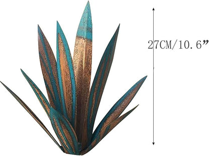Juesi Metal Agave Plants for Outdoors, Garden Sculpture Metal Arts for Yard Lawn Patio (10.6" X 2.5", Ocean Blue)